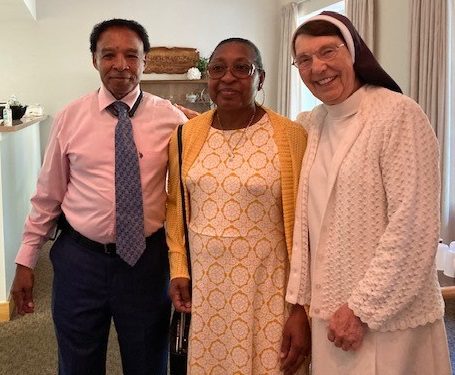 Charlie and Kattie Minor, long-time partners in the Springfield Dominican antiracism committment, with Sister Dorothea Sondgeroth, OP, during an associate meeting at St. Dominic Convent, Jackson, Miss.
