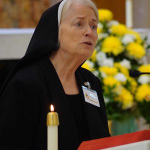 Sister M. Paul McCaughey at the ambo, Sacred Heart Convent Chapel.
