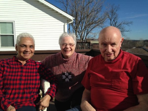 Sister Georgiana visits with Daphne and Merlin Skretvedt at their Missouri home.