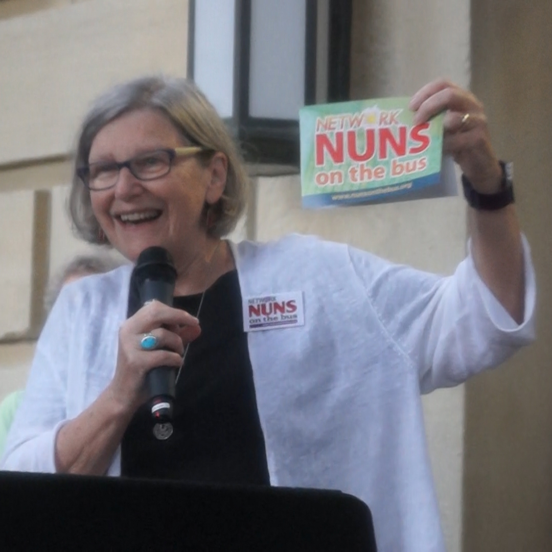 Sister Simone Campbell and the Nuns on the Bus in Springfield, Illinois July, 2016.