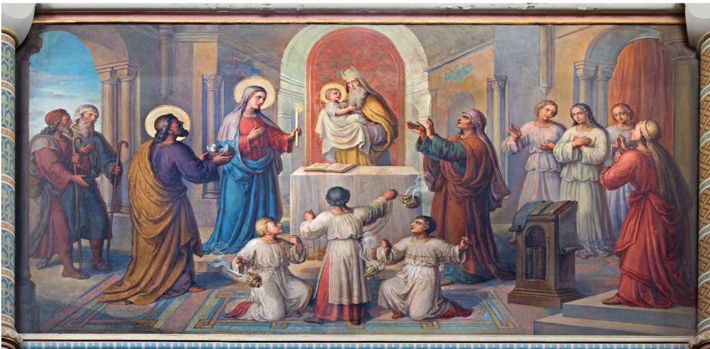 fresco of baby Jesus being presented at the temple