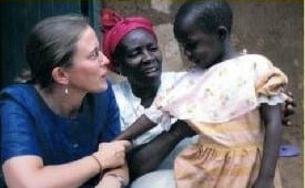 Christine Bodewes with mother and daughter in Kenya