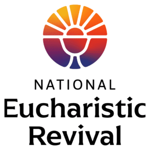 A sunrise colored chalice and host above the words National Eucharistic revival